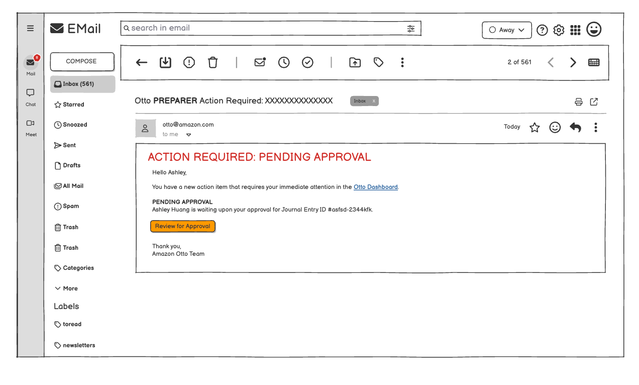 Event-driven email showing an action-required message, relevant details, and a direct link to the task.