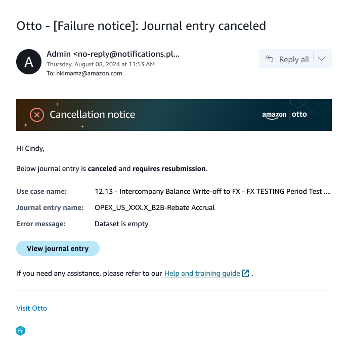 Final action-required email design with a clear message, contextual details, and a direct link to the task.