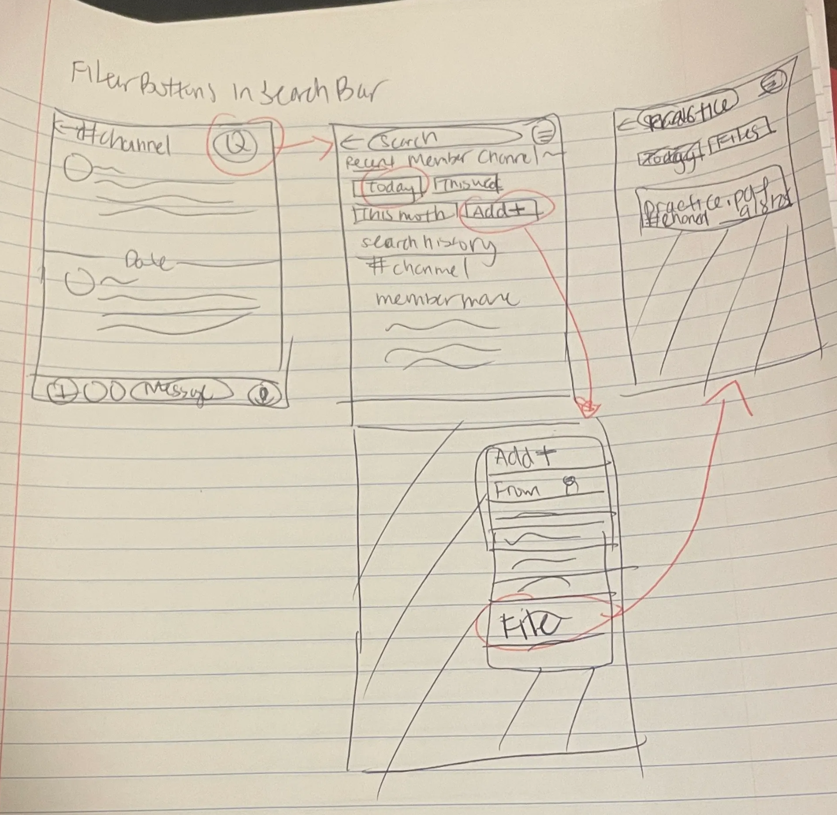 Search filters low-fi sketch