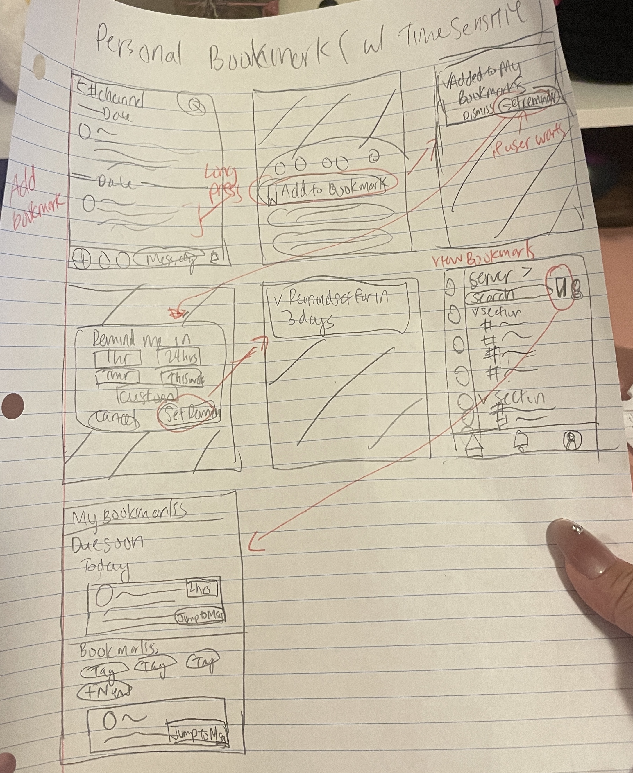 Bookmarks feature low-fi sketch