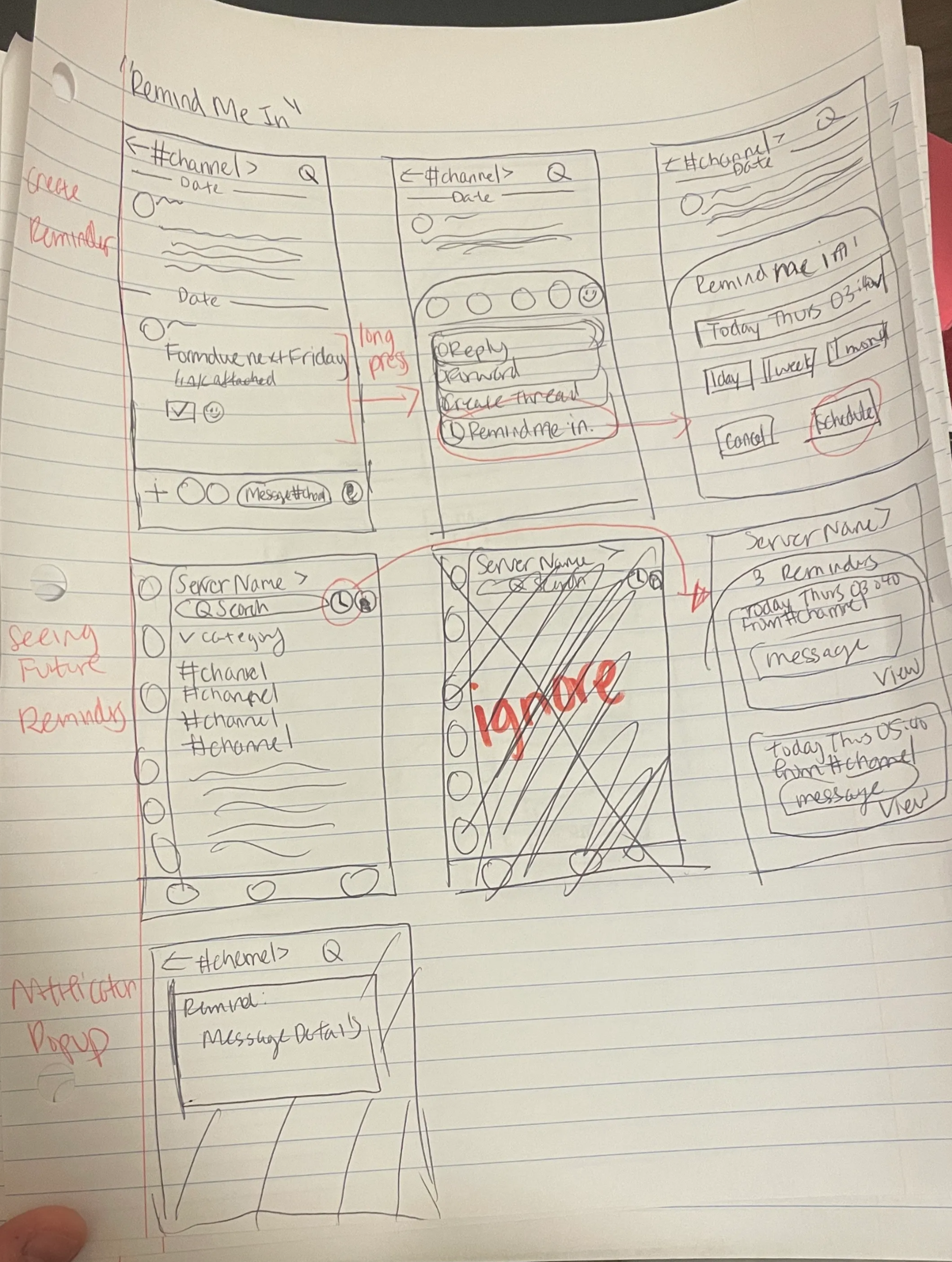 Reminder feature low-fi sketch